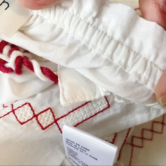 Harlyn Anthro Farina Embroidered Flowy Cotton Boho peasant tassel blouse topS - Picture 10 of 13